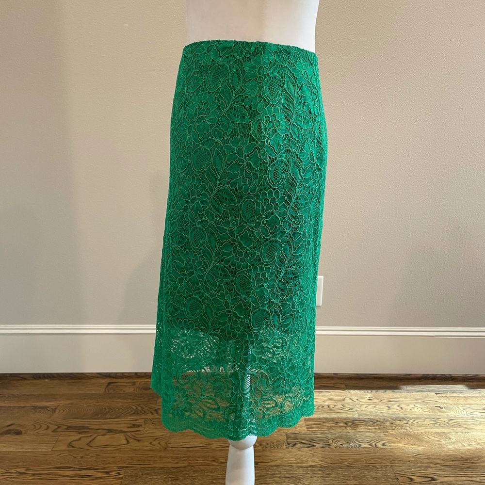 Anthropologie Mignon Doo green lace-veiled pencil skirt - Picture 4 of 9